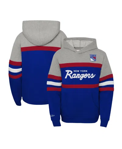 Mitchell & Ness Kids' Big Boys Blue New York Rangers Head Coach Pullover Hoodie In Gray