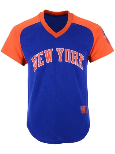 Mitchell & Ness Final Seconds Mesh V-neck "nba Knicks" T-shirt In Blue