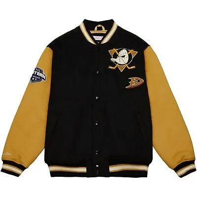 Pre-owned Mitchell & Ness M&n Legacy Varsity Wool Jacket - Nhl Anaheim Ducks In Black