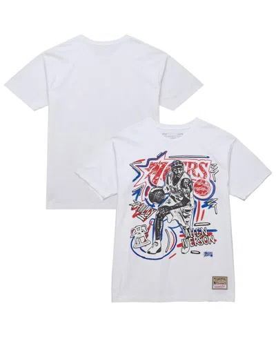 Mitchell & Ness Men's Allen Iverson White Philadelphia 76ers Hardwood Classics Chalked Up T-shirt