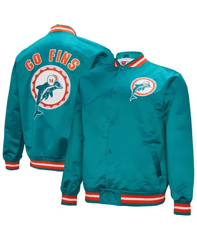 Mitchell & Ness Men's Aqua Miami Dolphins Double Down Satin Full-snap Jacket