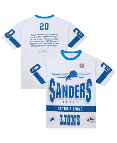 Mitchell & Ness Men's Barry Sanders White Detroit Lions Name Number Team Origins Vintage Logo T-shirt