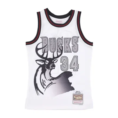 Mitchell & Ness Men's Basketball Tank Top Nba Cracked Cement Swingman Jersey No 34 Ray Allen Milbuc In White