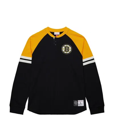 Mitchell & Ness Men's Black Boston Bruins Thermal Henley Long Sleeve T-shirt