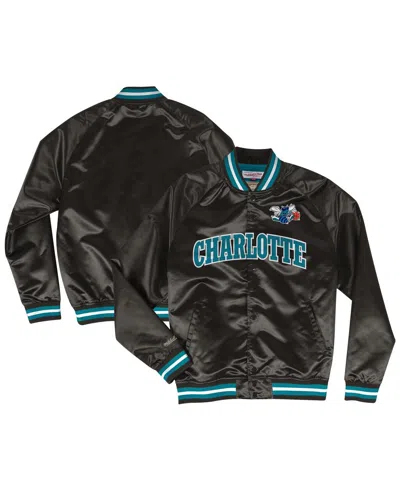 Mitchell & Ness Men's Black Charlotte Hornets Hardwood Classics Lightweight Satin Full-snap Jacket