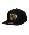 Mitchell & Ness Men's Black Chicago Blackhawks Core Top Spot Snapback Hat In Black