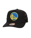 Mitchell & Ness Men's Black Golden State Warriors Monogram Allover Logo Mesh Trucker Adjustable Hat In Black