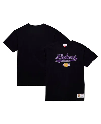 Mitchell & Ness Men's Black Los Angeles Lakers Hardwood Classics Felt Applique Slub T-shirt