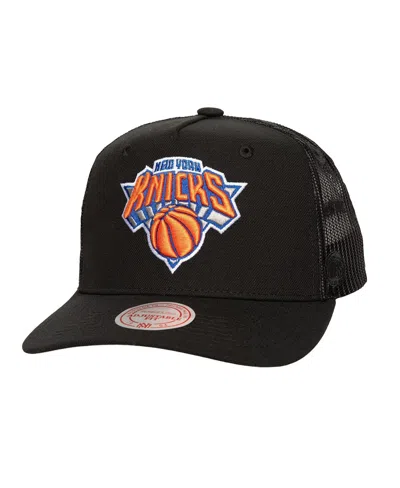 Mitchell & Ness Men's Black New York Knicks Monogram All-over Logo Mesh Trucker Adjustable Hat