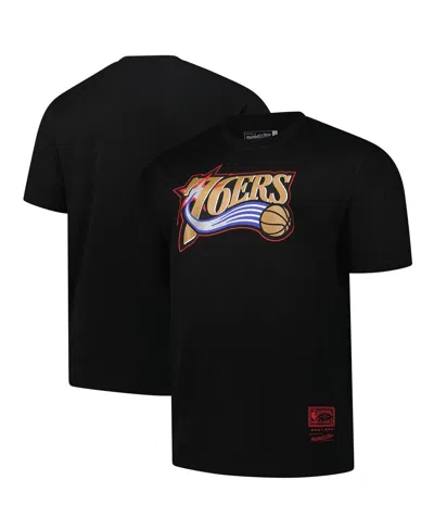 Mitchell & Ness Men's Black Philadelphia 76ers Big Tall Hardwood Classics Vintage Logo T-shirt