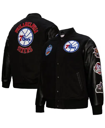 Mitchell & Ness Men's Black Philadelphia 76ers Hardwood Classics Blackout Collection Full-snap Varsity Jacket