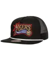 Mitchell & Ness Men's Black Philadelphia 76ers Roper Meshback Trucker Snapback Hat In Black