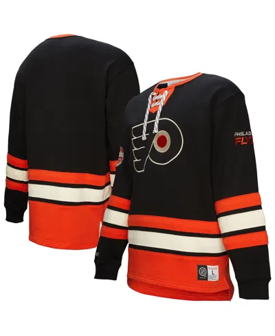 MITCHELL & NESS MEN'S BLACK PHILADELPHIA FLYERS HERITAGE LACE-UP PULLOVER SWEATSHIRT