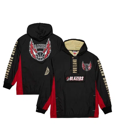 Mitchell & Ness Men's Black Portland Trail Blazers Team Og 2.0 Vintage Logo Anorak Windbreaker Quarter-zip Jacket