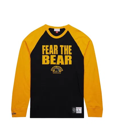 Mitchell & Ness Men's Black/gold Boston Bruins Legendary Slub Raglan Long Sleeve T-shirt In Black,gold