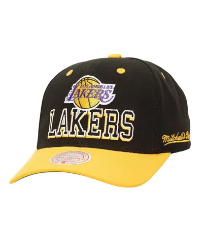 Mitchell & Ness Men's Black/gold Los Angeles Lakers Backside Script 2-tone Pro Crown Adjustable Hat In Black,gold