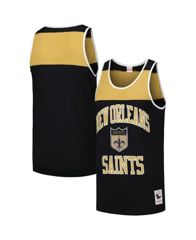 Mitchell & Ness Men's Black/gold New Orleans Saints Gridiron Classics Heritage Colorblock Tank Top In Black,gold