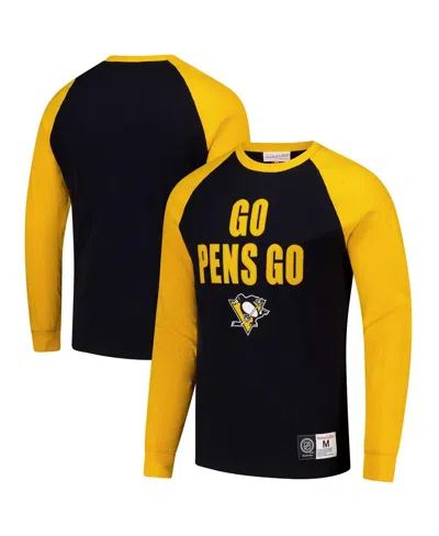 Mitchell & Ness Men's Black/gold Pittsburgh Penguins Legendary Slub Raglan Long Sleeve T-shirt In Black,gold