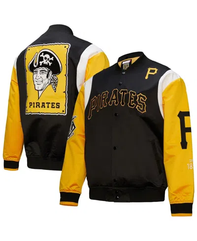 Mitchell & Ness Men's Black/gold Pittsburgh Pirates Cooperstown Collection Team Origins Satin Full-snap Jacket In Black,gold