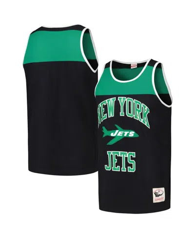 Mitchell & Ness Men's Black/green New York Jets Heritage Colorblock Tank Top In Black,green