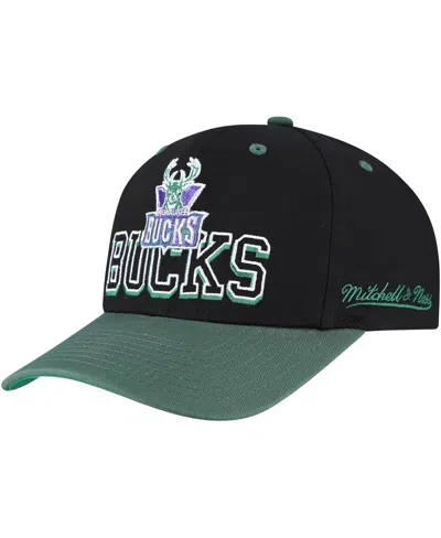 Mitchell & Ness Men's Black/hunter Green Milwaukee Bucks Backside Script Two-tone Pro Crown Adjustable Hat In Black,hunter Green