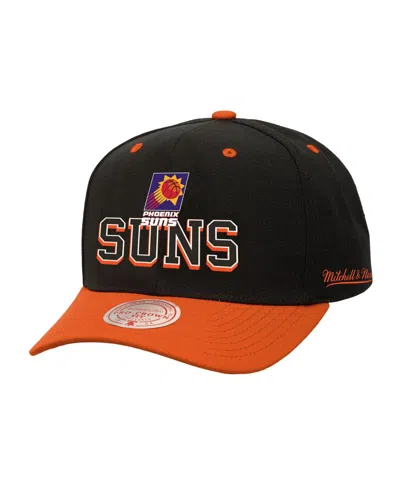 Mitchell & Ness Men's Black/orange Phoenix Suns Backside Script Two-tone Pro Crown Adjustable Hat In Black,orange
