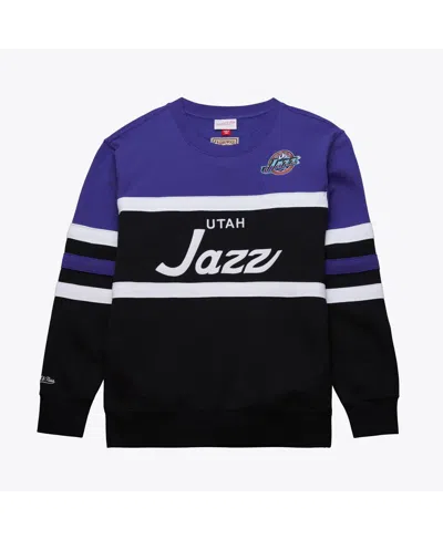 Mitchell & Ness Men's Black/purple Utah Jazz Hardwood Classics Vintage Logo Head Coach Pullover Sweatshirt In Black,purple