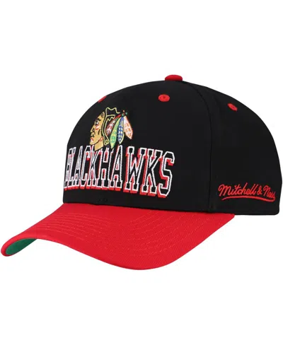 Mitchell & Ness Men's Black/red Chicago Blackhawks Backside Script Two-tone Pro Crown Adjustable Hat In Black,red