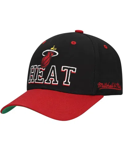 Mitchell & Ness Men's Black/red Miami Heat Backside Script Two-tone Pro Crown Adjustable Hat In Black,red