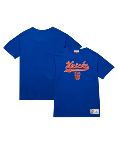 Mitchell & Ness Men's Blue New York Knicks Hardwood Classics Felt Applique Slub T-shirt
