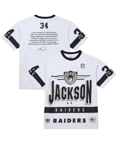 Mitchell & Ness Men's Bo Jackson White Las Vegas Raiders Name Number Team Origins Vintage Logo T-shirt