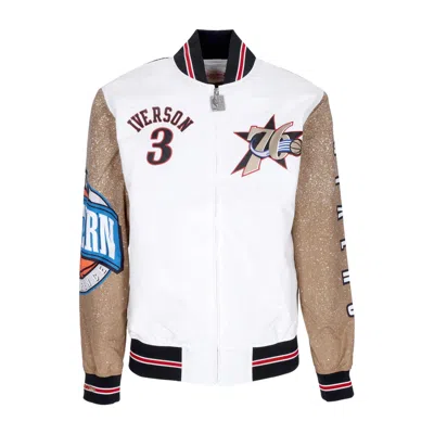 Mitchell & Ness Men's Bomber Jacket Nba Burst Warm Up Jacket No 3 Allen Iverson Phi76e Multi/white
