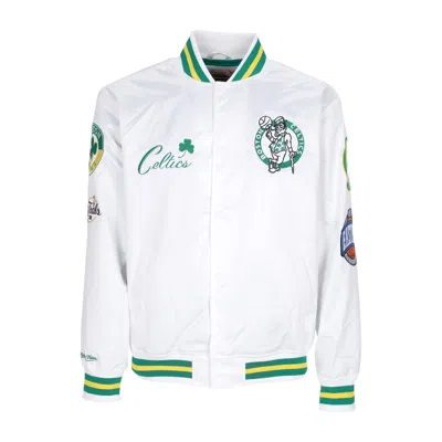 Mitchell & Ness Men's Bomber Jacket Nba Hometown Lw Satin Jacket Hardwood Classics Boscel White
