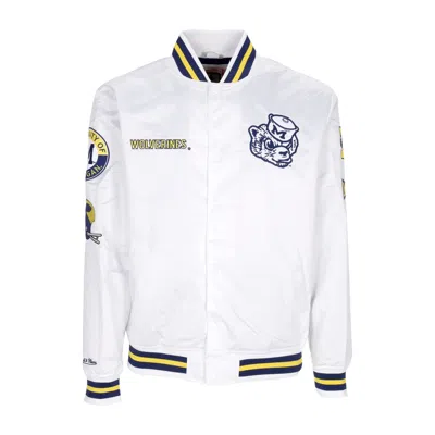 Mitchell & Ness Men's Bomber Jacket Ncaa Hometown Lw Satin Jacket Micwol In White