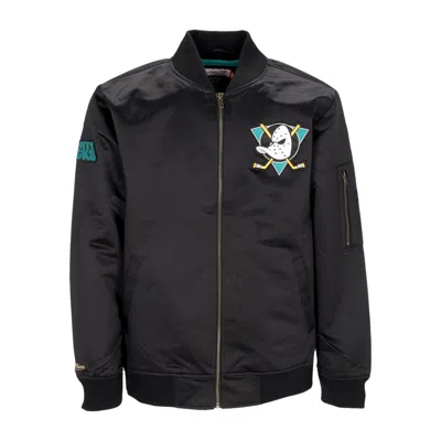 Mitchell & Ness Men's Bomber Jacket Nhl Lightweight Satin Bomber Anaduc Black