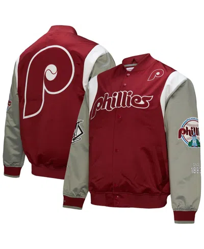Mitchell & Ness Men's Burgundy/gray Philadelphia Phillies Cooperstown Collection Team Origins Satin Full-snap Jacket In Burgundy,gray