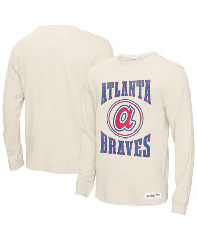 Mitchell & Ness Men's Cream Atlanta Braves Arched Logo Slub Long Sleeve T-shirt