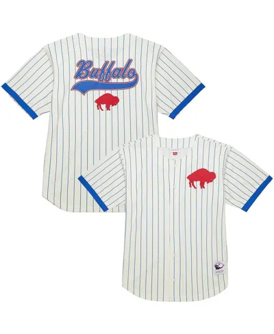 Mitchell & Ness Men's Cream Buffalo Bills Vintage Logo Final Seconds Full-button Mesh T-shirt In White