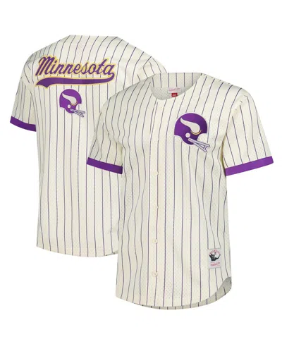Mitchell & Ness Men's Cream Minnesota Vikings Vintage Logo Final Seconds Full-button Mesh T-shirt