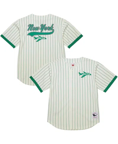 Mitchell & Ness Cream New York Jets Vintage Logo Final Seconds Full-button Mesh Top In Green