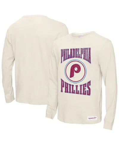 Mitchell & Ness Men's Cream Philadelphia Phillies Arched Logo Slub Long Sleeve T-shirt