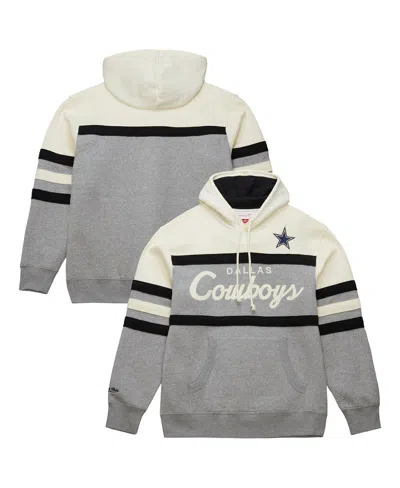 Mitchell & Ness Men's Cream/gray Dallas Cowboys Head Coach Vintage Logo Pullover Hoodie In Cream,gray