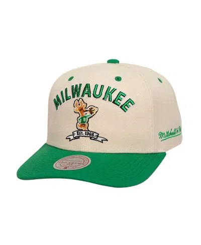 Mitchell & Ness Men's Cream/green Milwaukee Bucks 2x Nba Champions Soul Legacy Defined Snapback Hat In Cream,green