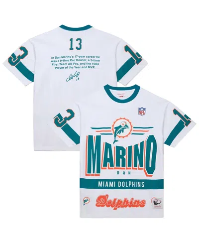 Mitchell & Ness Men's Dan Marino White Miami Dolphins Name Number Team Origins Vintage Logo T-shirt