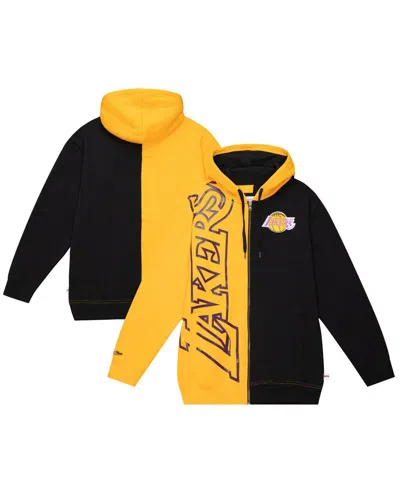 Mitchell & Ness Men's Gold/black Los Angeles Lakers Color Block 2.0 Fleece Full-zip Hoodie In Gold,black