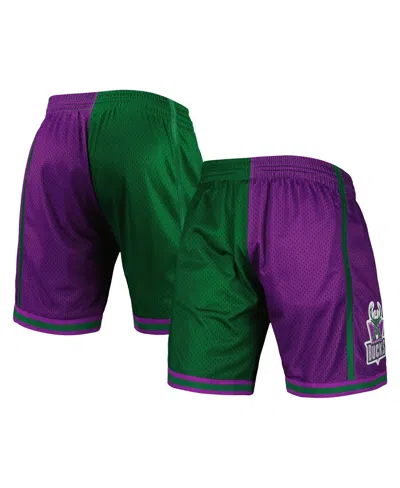 Mitchell & Ness Men's Green/purple Milwaukee Bucks Hardwood Classics 1996 Split Swingman Shorts In Multi