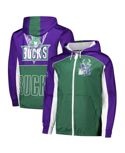 Mitchell & Ness Men's Green/purple Milwaukee Bucks Hardwood Classics Big Shot Premium Full-zip Windbreaker Jacket