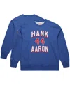 Mitchell & Ness Men's Hank Aaron Royal Atlanta Braves Legends Collection Vintage Logo Fleece Name Number Pullover Sw