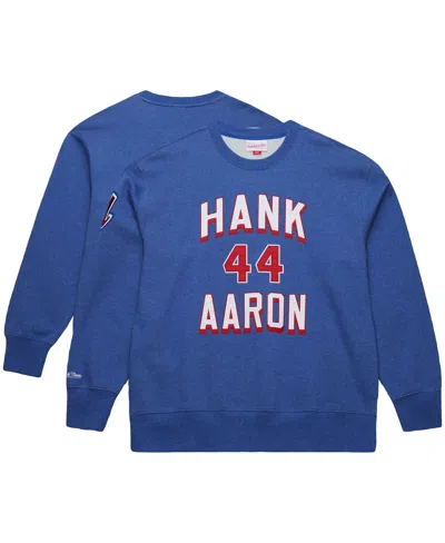 Mitchell & Ness Men's Hank Aaron Royal Atlanta Braves Legends Collection Vintage Logo Fleece Name Number Pullover Sw