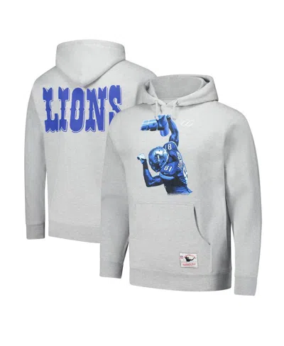Mitchell & Ness Men's Heather Gray Calvin Johnson Detroit Lions Hall Of Fame Player Graphic Pullover Hoodie
